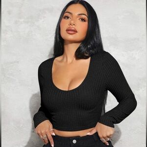 SHIEN SKY Waffle Knit Crop Tee